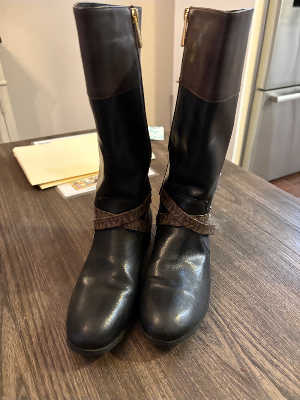 Michael Kors Black and Brown Women's Mid-Calf Leather Boots